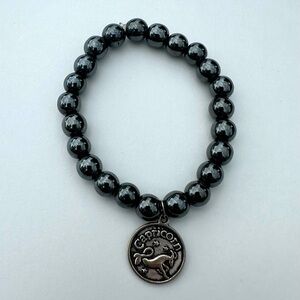 Hematite Zodiac Charm Capricorn Beaded Bracelet
